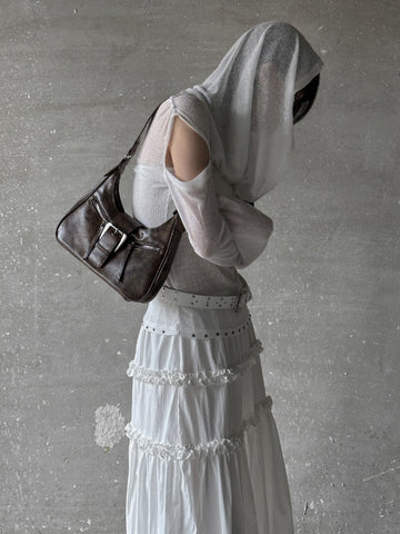 Crack Leather Buckle Shoulder Bag